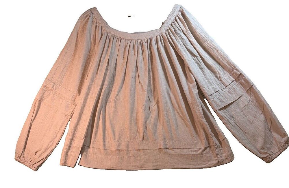 Focus Women's Peasant Blouse - Boho Long Sleeve Blush Pink 100% Cotton - Size S